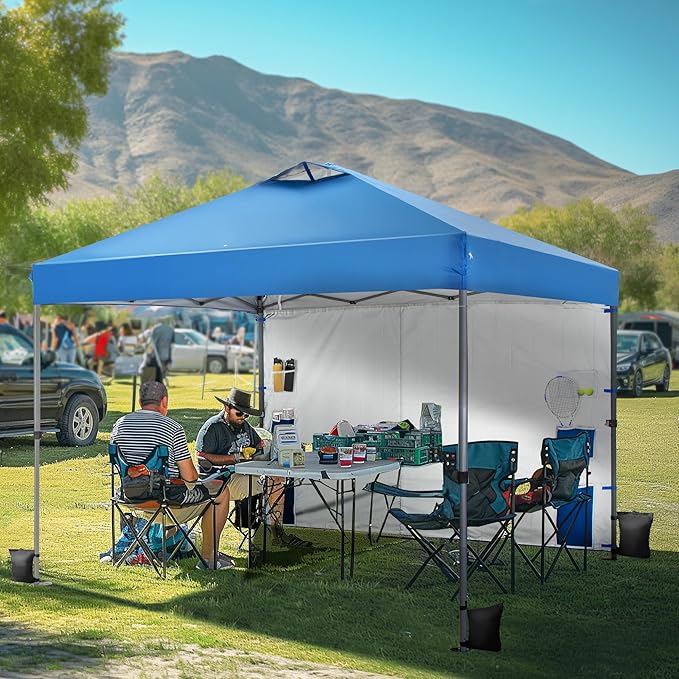 MFSTUDIO 10x10 Pop up Canopy Tent Gazebo Shelter Sun Shade Canopies One Push Setup Portable Popup Tents with Vented Top1 Storage Sidewall4 Sandbagsfor BeachPartiesCamping