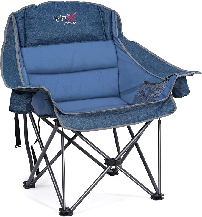 Oversized Camping Chair Portable Folding Padded Camp Chairs with Side Pocket Cup Holder Heavy Duty Support 500LBS Outdoor Lounge Chair for Adults Fishing Sports Trip Navy Blue