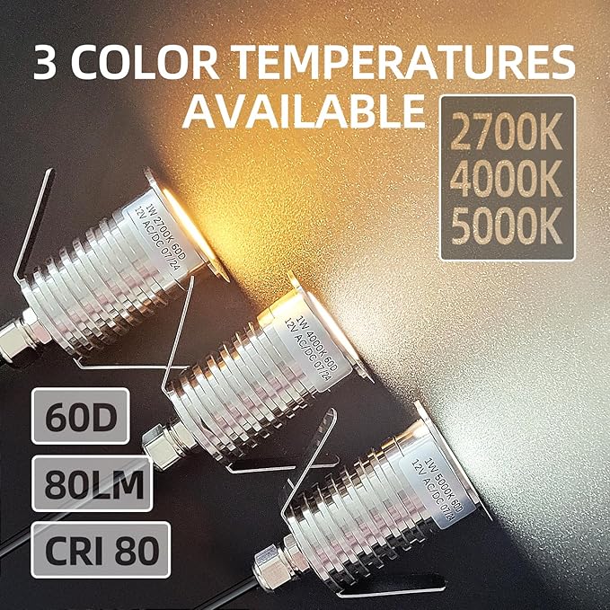 Low Voltage Deck Light 6-Pack 1W 80 Lumens Landscape Lighting φ35 mm Recessed LED Outdoor Step Stair Lights Full 304 Stainless Steel Deck Lighting Wired for Outside Yard (SG07 6-Pack 2700K)