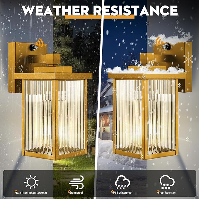 1 Pack Dusk to Dawn Outdoor Lighting Waterproof Outdoor Porch Light with Tempered Glass Outdoor Light Fixture for House Exterior Front Door Garage Patio (Gold Color)