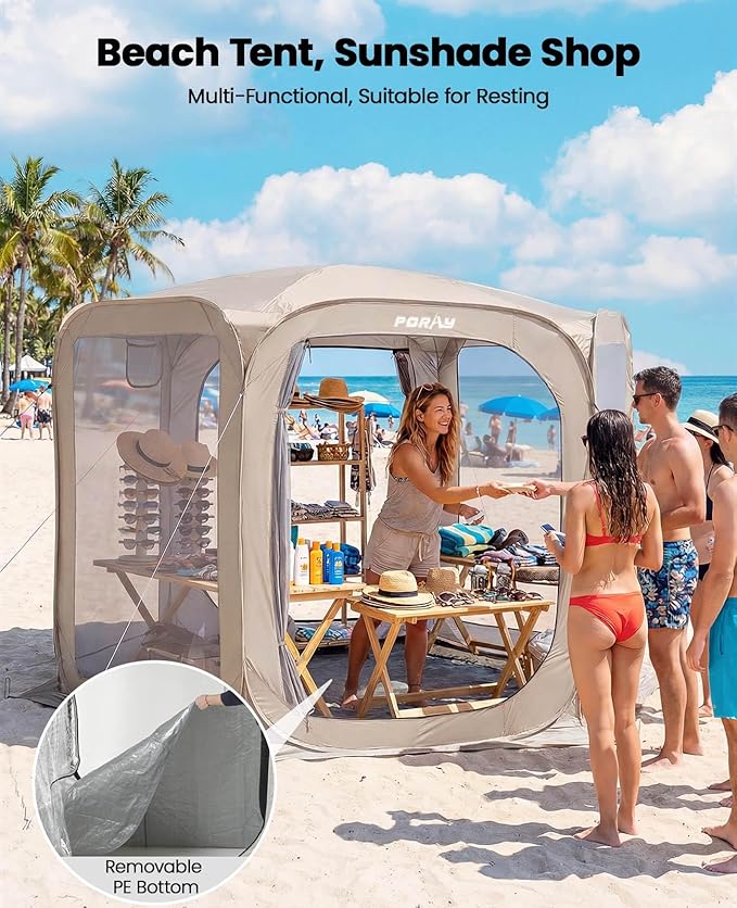 Porayhut Pop up Screen House Tent Sun Shelter with Breathable Mesh DoorsPortable Camping Tent with Detachable Waterproof Floor10x10FT Screen Canopy Outdoor for Family Friends Party