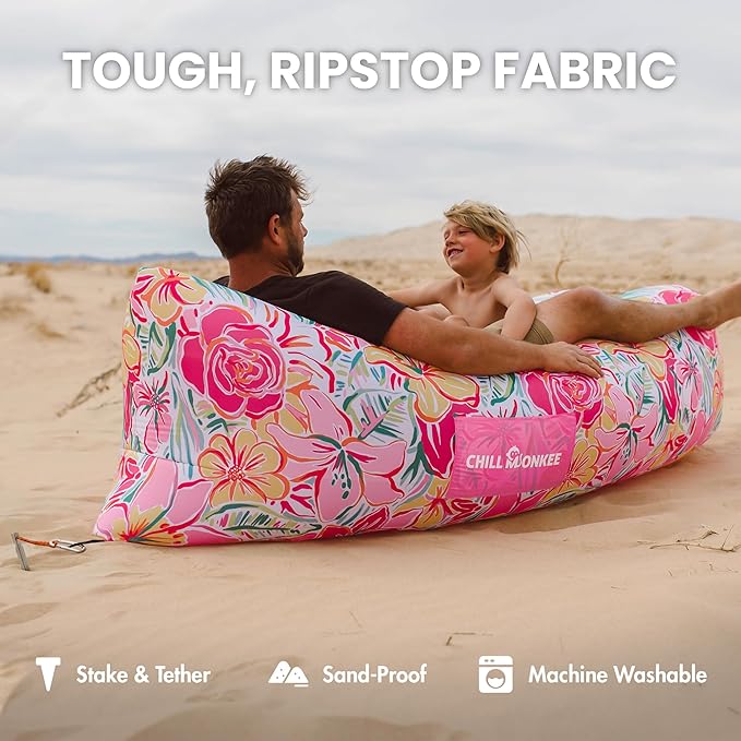 Portable Inflatable Lounger for Beach &amp Camping – Self-Inflating Air Couch Beach Sofa and Outdoor Lounge Chair for Relaxation and Comfort