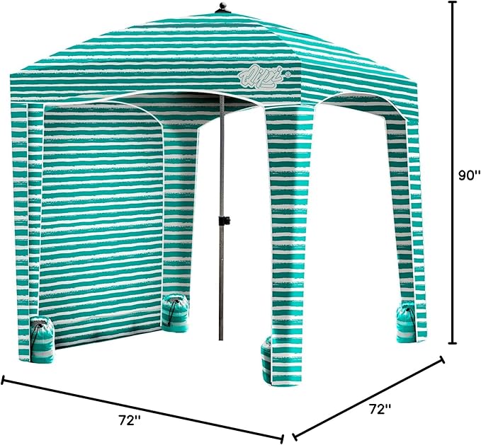 Qipi Beach Cabana - Easy to Set Up Canopy Waterproof Portable 6' x 6' Beach Shelter Included Side Wall Shade with UPF 50+ UV Protection Ultimate Sun Umbrella - for Kids Family &amp Friends