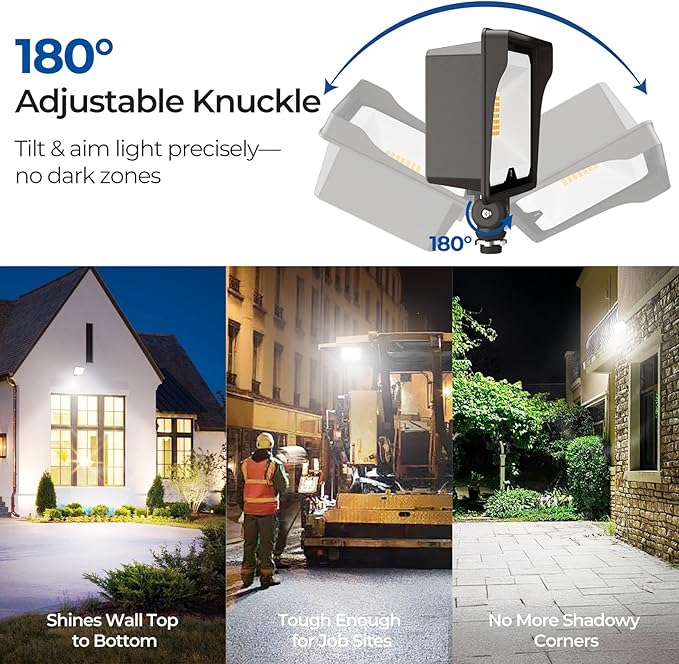 CINOTON 55W LED Flood Light 3CCT (3000K/4000K/5000K) 7700LM Dusk-to-Dawn Photocell Outdoor Security Lighting 120V IP65 Aluminum Wall Pack for Porch/Barn 180° Knuckle Mount 2 Modes ETL 1 Pack