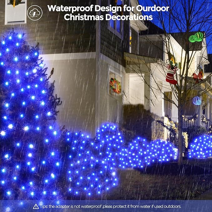 WBao Christmas Net Lights 360LED 11.5ft x 6.9ft Christmas Lights with 8 Modes Timer End to End Connectable Waterproof Design for Lawn Bushes Trees Outdoor Xmas Decorations Blue