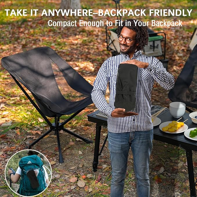 Compact Small Camping Chair Folding Portable Camp Chair for Adults Hiking Travel Outdoor Adventures Easy Set Up Supports 330LBS with Cup Holder