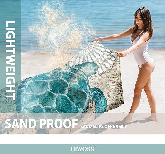 Beach Blanket Waterproof Sandproof Oversized 95”x 80”Sand Free Beach Mat with Corner PocketsPortable Mesh Bag for Beach FestivalPicnicTravel and Outdoor Camping (Seaturtle)