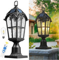 Emliviar 19 Portable Solar Post Light for Patio and Camping Table Lamp with Pier Mount Base in Black Finish Outdoor Solar Lighting with Water Grain Glass Shade YXE302P-ML SL BK