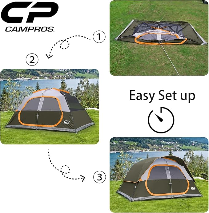 CAMPROS CP Upgraded 6/8 Person Camping Tents Waterproof Windproof Family Tent with Larger Mesh Windows &amp Door Double Layer Easy Set Up All-Season Dome Tent with Top Rainfly &amp Carry Bag