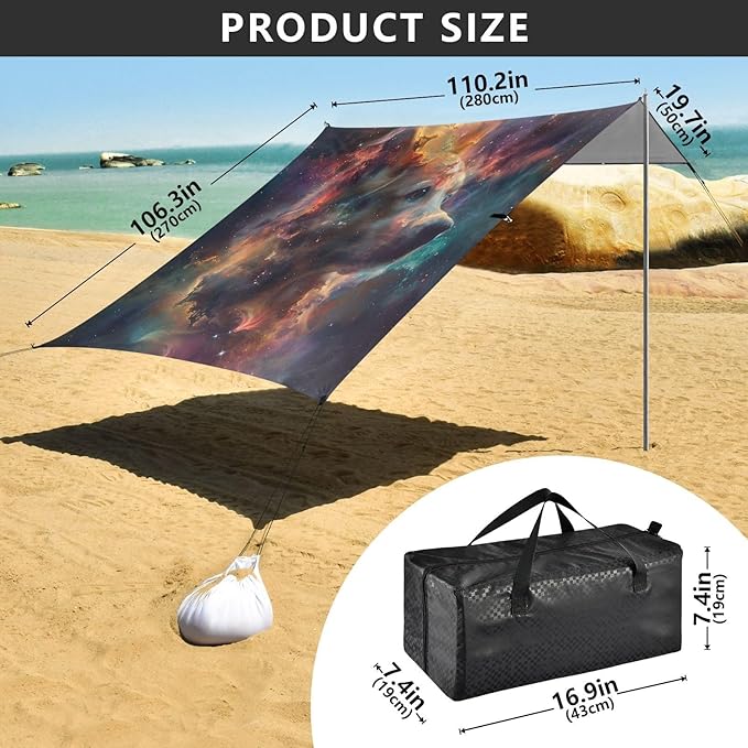 ALAZA Dog Nebula Beach Tent Sun Shelter UPF50+ Protection Beach Shade Canopy w/ 4 Sandbags for Outdoor Camping Fishing Backyard Fun Picnic 10x9 ft