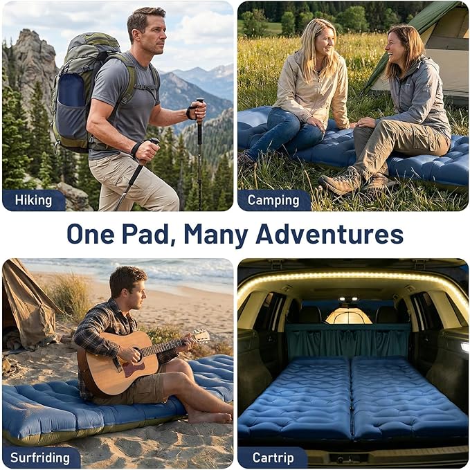 KASBAH Camping Sleeping PadExtra Wide 6 inch Thick Inflatable Sleeping Pads with Built-in Foot Pump and PillowUltralight Camping Mat Gear for Outdoor HikingCamping