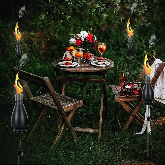 Metal Citronella Torches 6 Pack Torches Garden for Outside 60 inch Flickering Flame Citronella Outdoor Light TorchMetal Torches for Outside Camping Patio Pathway Table Torch(Jet Black)