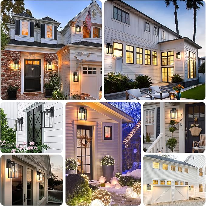 MAXvolador Outdoor Wall Sconce Large Exterior Waterproof Wall Lantern Light Fixture Black Porch Lights Glass Anti-Rust E26 Patio Lighting 2 Pack