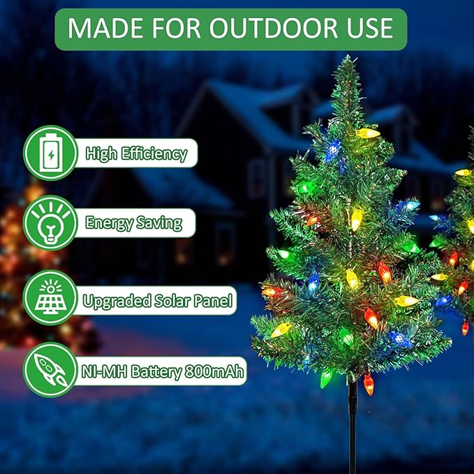 Upgraded 4-Pack Solar Christmas Garden Stake Lights Decorative Xmas Tree Solar Christmas Yard Stake Outdoor Waterproof Pathway Lights for Garden Patio Yard Decorations