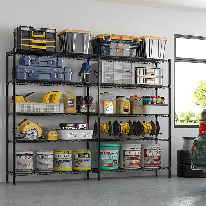 Home Storage Rack With Five Layers Of Double Row Shelves Adjustable Metal Shelf Units Black Powder Coating Flexible Interlayer Spacing Suitable For Retail And Exhibition Use (70 × 16 × 71) Inches
