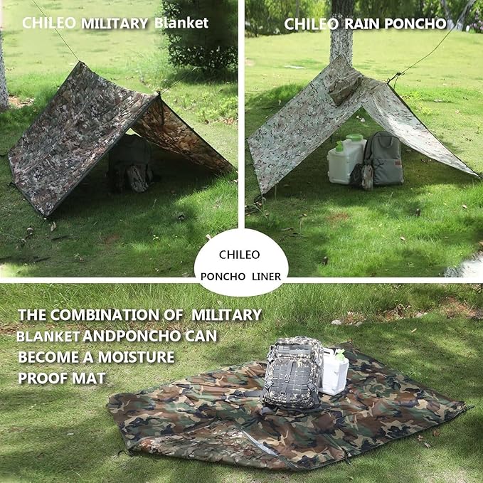Camo Poncho Liner Army Blanket Military Sleeping Bag with A Compression Carrying Bag for Traveling Hiking Camping Outdoor Survival Car Blanket