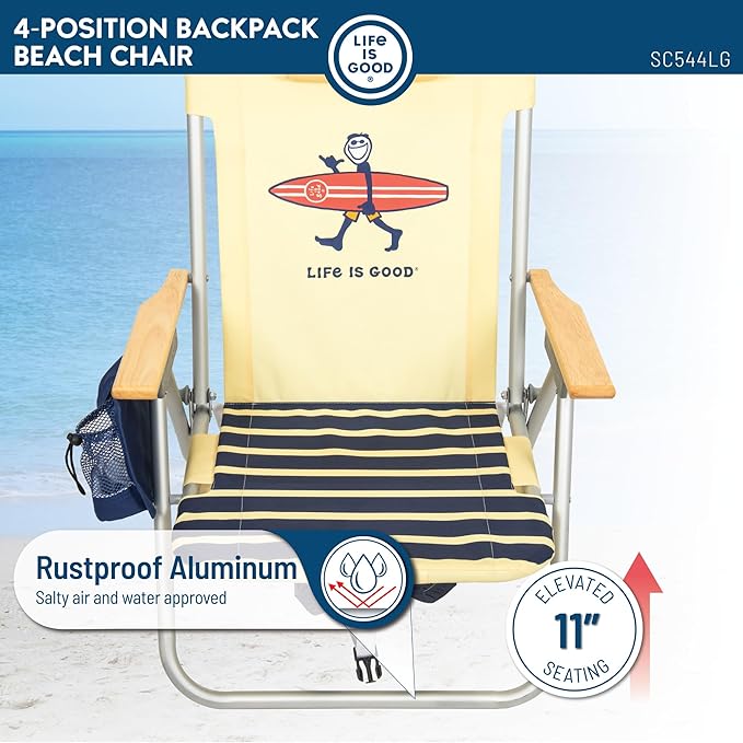 Life is Good 2-Pack 4-Position Aluminum Backpack Beach Chairs Portable Folding Camp Chairs with Carrying Straps for Camping Beach Tailgating Multi Color