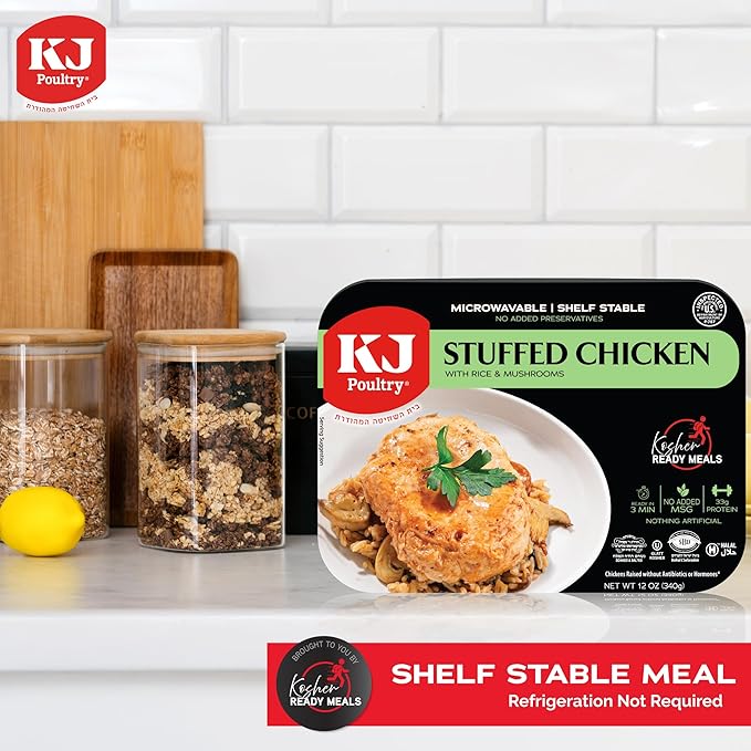 KJ Poultry Kosher Ready Meals - Stuffed Chicken Breast Rice MRE Meat Meals Ready to Eat Gluten Free Halal (6 Pack) Prepared Entree Fully Cooked Shelf Stable Microwave Dinner Travel Military