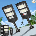 Solar Street Lights Outdoor Waterproof: 2 Pack LED Solar Dusk to Dawn Flood Light Outside 10000 Lumen Solar Powered Security Exterior Wall Mount Lamp Motion Sensor Remote Control for Yard Parking