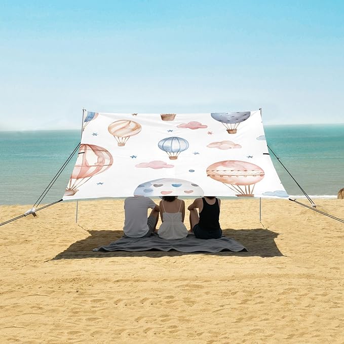 Cute Seamless Pattern with Air Balloons Camping Sun Shelter Beach Tent Portable Beach Sun Shade Outdoor Canopy for Camping Trips Fishing Picnic