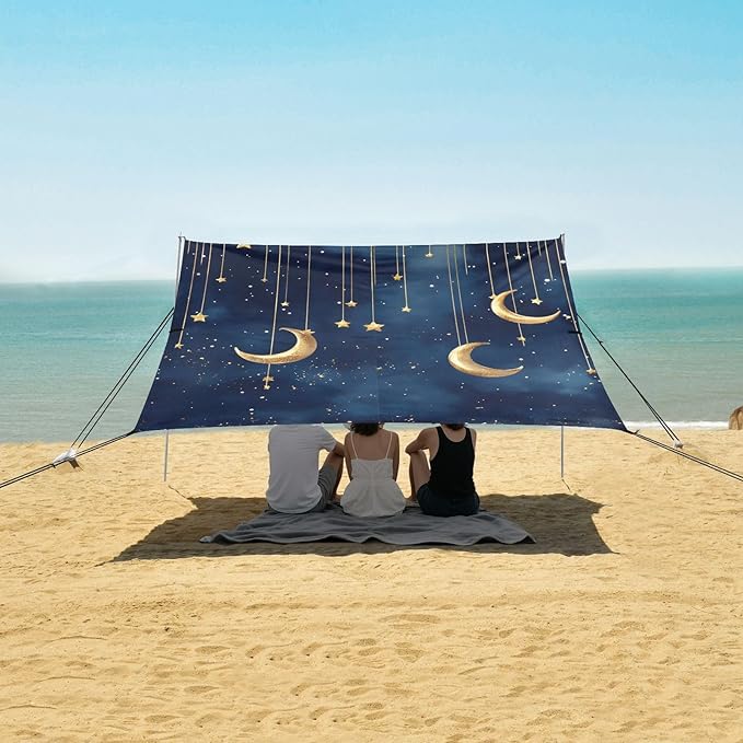 Bolaz Beach Canopy Tent Sun Shade9'×10.5' Large Family Beach Shade UPF50+- Outdoor Shade for Camping Trips FishingStar Moon