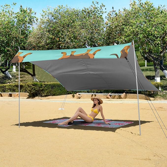 Dachshund Dog Hot Dog Camping Sun Shelter Beach Tent Portable Beach Sun Shade Outdoor Canopy for Camping Trips Fishing Picnic