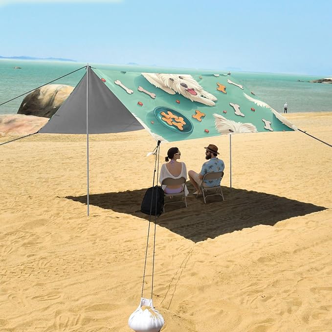 West Highland Terrier Beach Tent Sun Shelter 9.2' x 10.5' Beach Canopy with 4 Sandbags 4 Stability Poles Sand Shovels - Tent Canopy for Beach Camping Fishing Picnics