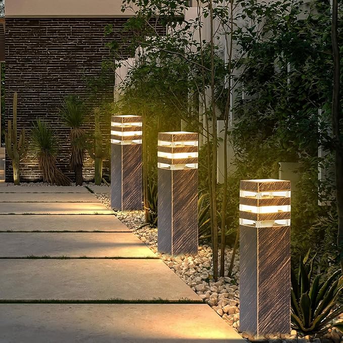 SLAWA 15In Pathway Lights Bronze E26 Outdoor Landscape Path Lights Die-Casted Aluminum Walkway Lights Modern Landscape Sideway Lighting IP65 Waterproof Patio Porch Exterior Floor Lamp with Bulbs