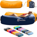 Nevlers Navy &amp Saffron Inflatable Lounger 2 Pack | 210T Polyester Blow Up Couch | No-Pump Inflatable Chair Set | Air Couch w/ 450 lbs. Capacity Pockets &amp Carry Bags for Use as Beach Accessori