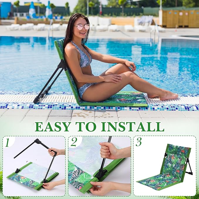 4 Pack Foldable Pool Chairs Portable Poolside Chairs for Edge of Pool with Storage Bag Folding Beach Floor Seat Outdoor Flip Lounge Seat for Side Lawn Picnic Camping Party
