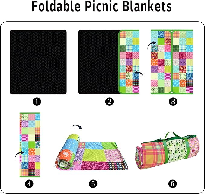 Extra Large Picnic Blankets Waterproof Foldable (80x 80) Boho Beach Blanket Waterproof Sandproof3-Layer Thicking Mat Outdoor Packable Camping Blanket