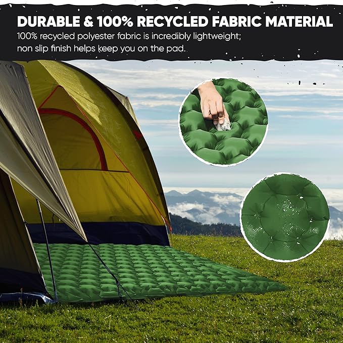 POWERLIX Double Camping Sleeping Pad Camping Pad for 2 Person with Pillow Built-in Foot Pump Inflatable Sleeping Pad for Camping Backpacking Hiking Portable Camping Mattress Green