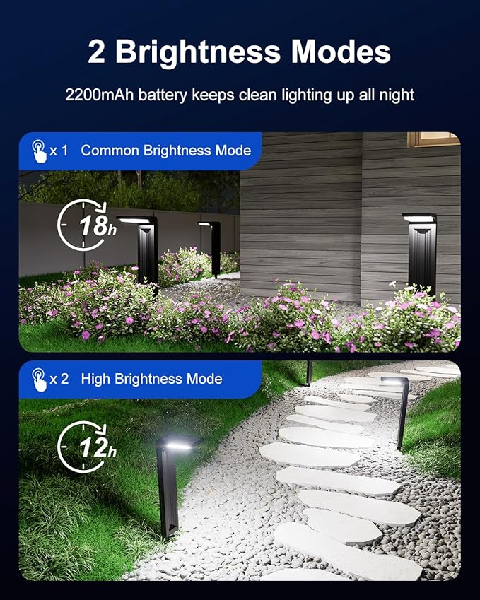 6 Pack Solar Powered Pathway Lights Outdoor Waterproof 30 LED Bright Walkway Landscape Lamp for Outside Path Driveway Sidewalk Yard Lawn Garden Trail Modern Design and 2 Modes (Cool White)