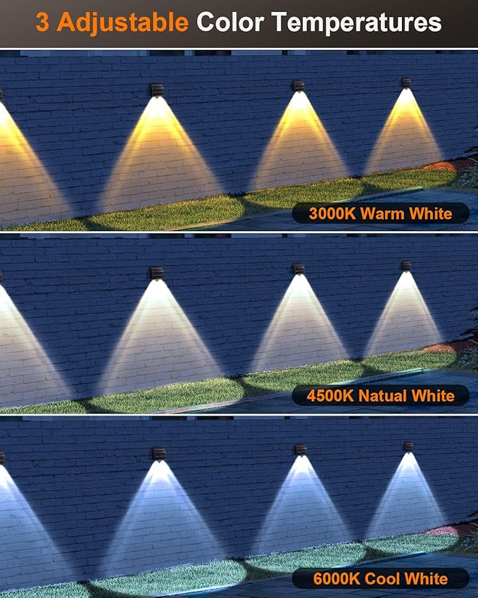 High Brightness Solar Fence Lights Outdoor Larger Size Solar Lights with Dual Solar Panels Waterproof Fence Lights Solar Powered for Stair Step Yard Patio Wall (12 Pack)