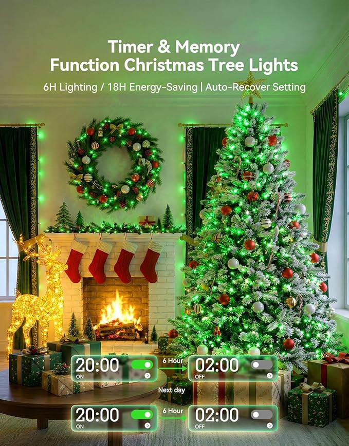 LitHome 99FT 300 LED String Lights Outdoor Waterproof 8 Modes Christmas Lights Plug in Green Wire Green String Light with Timer &amp Memory Function Tree Light Outdoor for Xmas Garden Patio Decor