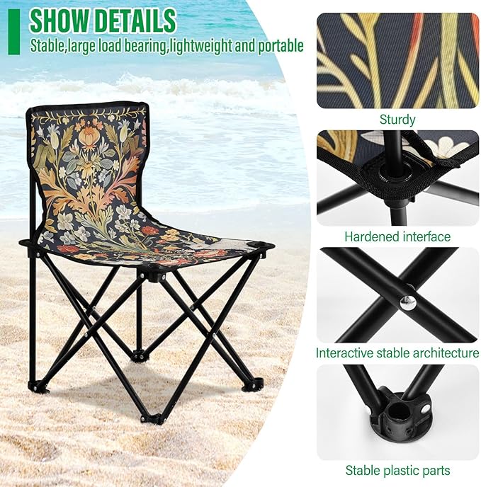 Rabbit and Grass Portable Camping Chairs Folding Chair - Durable Oxford Fabric Lightweight Iron Frame Easy Fold Design - Ideal for Outdoor Activities Camping Fishing and Travel