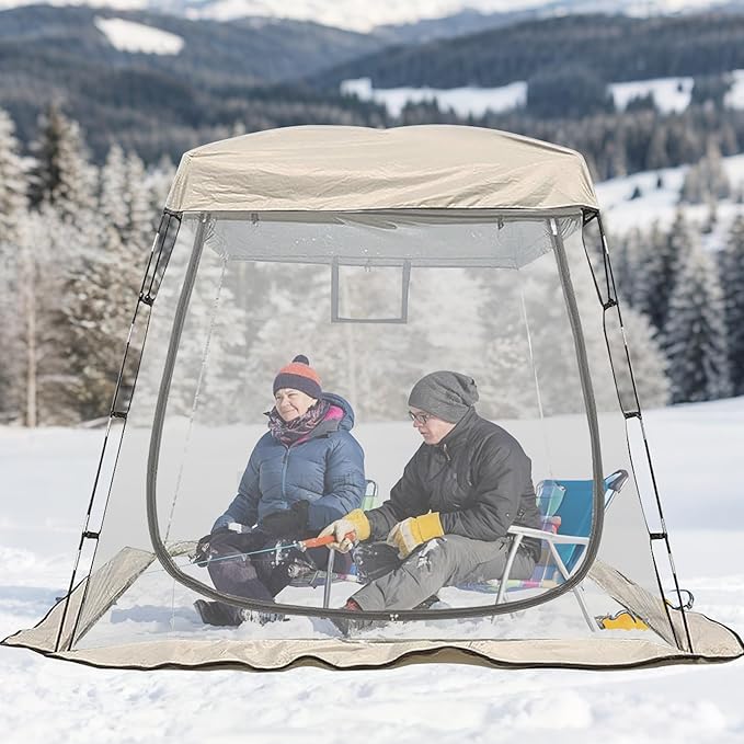2-3 Person Clear Sport Tent with Extra Rain Cover - Windproof Winter Tent for Ice Fishing Backyard &amp Outdoor Sports
