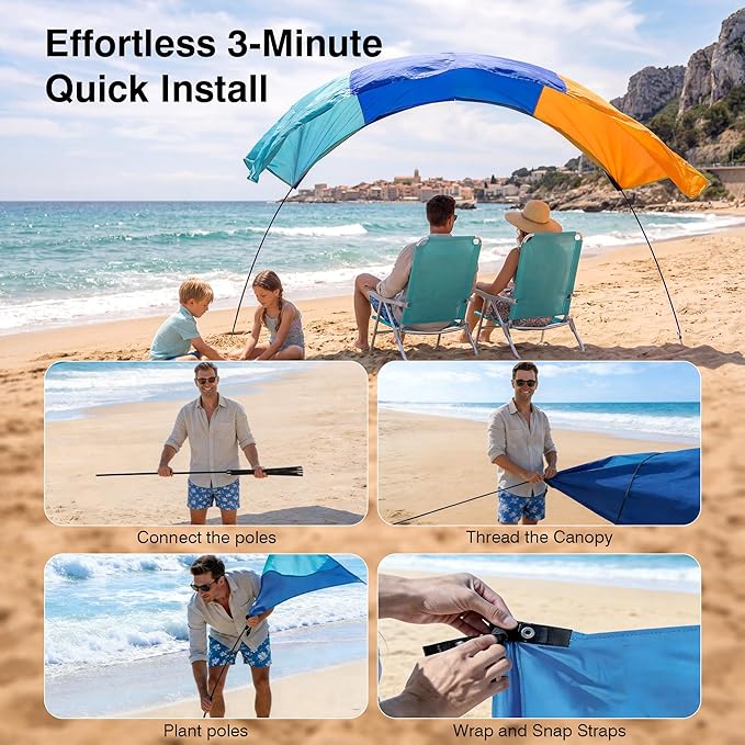 Wind Portable Beach Shade Canopy | Quick 3-Minute Setup | 150 Sq. Ft. Sun Shelter for Up to 8 People | Lightweight with UPF 50+ Protection | Ideal Sun Shelter &amp Beach Tent for Family Outings