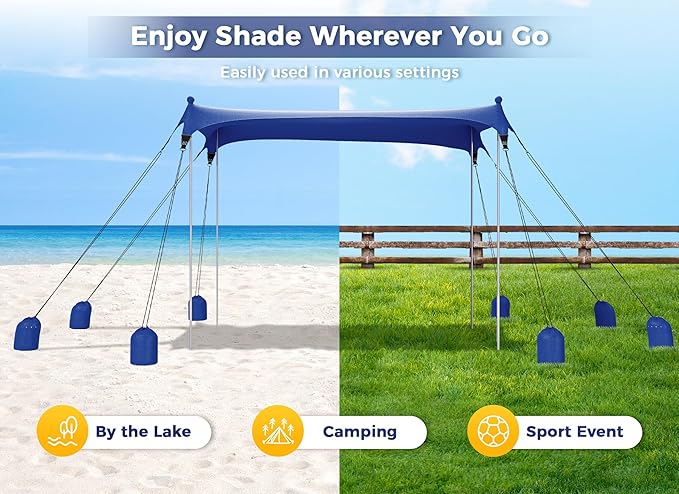 Gorich Beach Tent Sun Shelter with 8 Sandbags UPF50+ Protection &amp Windproof Pop Up Beach Canopy Tent Sun Shade for Family Travel &amp Camping Easy Setup Canopy Umbrella