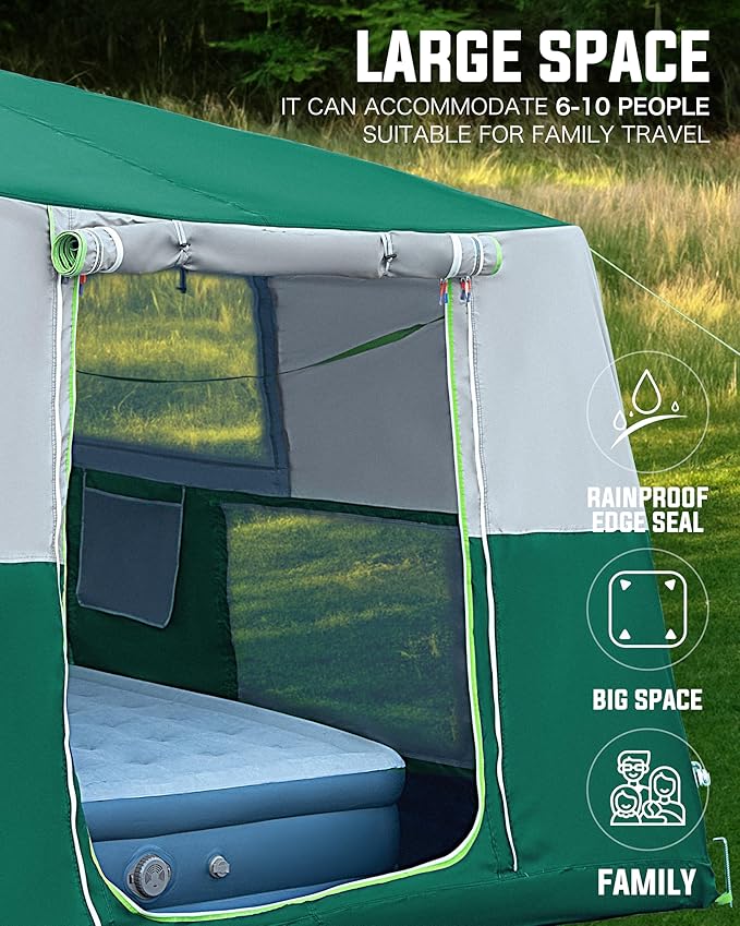 14.1'x6.5'x9' Inflatable Tents for Camping Portable 6/8/10 Person Blow Up Air Tent Waterproof Windproof Easy Setup Large Family Tent with 2 Doors 6 Windows Mosquito Screen