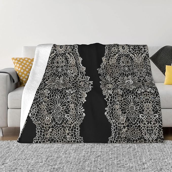 Lace Background 60x50 Printed Soft Fleece Blanket for Sofa Bed and Camping - Cozy Blanket for Travel Picnics Nighttime Use