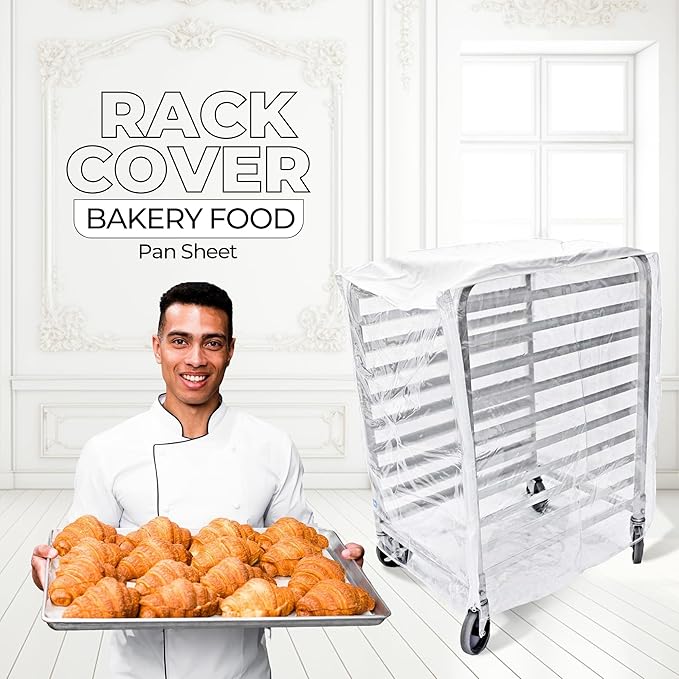 Bakery Food Pan Sheet Rack Cover – Heavy Duty PVC Vinyl Zippered Bun Pan Rack Cover – Long-lasting Use Durable Covers with 3 Zippers – Made in USA (Transparent 23W x 28L x 61H)