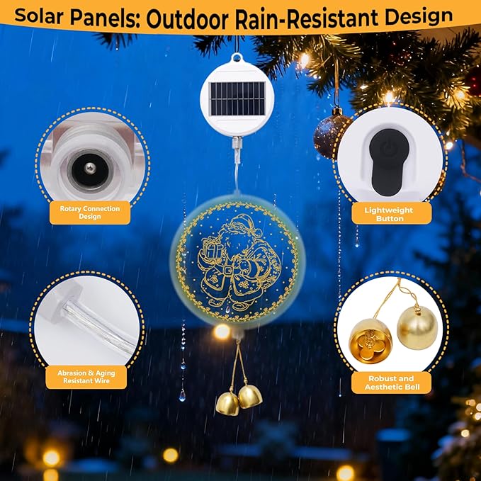 Solar Hanging Lights - Outdoor Indoor Christmas Decorations for Window Garden Patio PorchHoliday Home Decor (Jolly Santa)