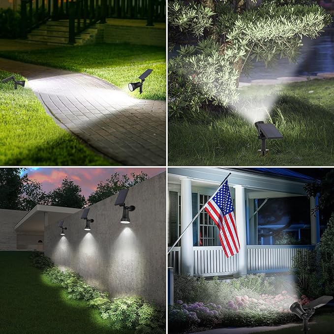 Bosceos Solar Spot Lights Outdoor - Adjustable Solar Flood Lights with 30 LEDs 3 Modes 800 LumensIP65 Waterproof Solar Light for Landscape Yard Garden Driveway Tree(Daylight White 6-Pack)