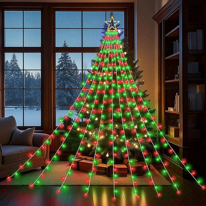 Christmas Decorations Outdoor 11.5 ft 317 LED Star Christmas Tree Lights 8 Memory Lighting Modes&ampTimer Star Light for Yard Wedding Party Decorations（Red+Green）