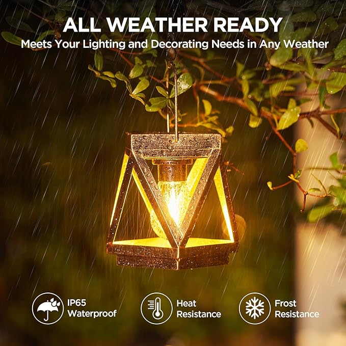 KOOPER Solar Lanterns Outdoor Waterproof 4 Pack Upgraded Metal Hanging Solar Lights Outdoor Lantern Decorative Bright Bronze Hanging Lanterns for Yard Patio Table Pathway Garden Decor