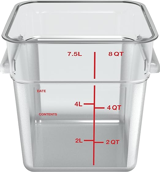 Carlisle FoodService Products Squares Square Food Storage Container with Stackable Design for Catering Buffets Restaurants Polycarbonate (Pc) 8 Quarts Clear
