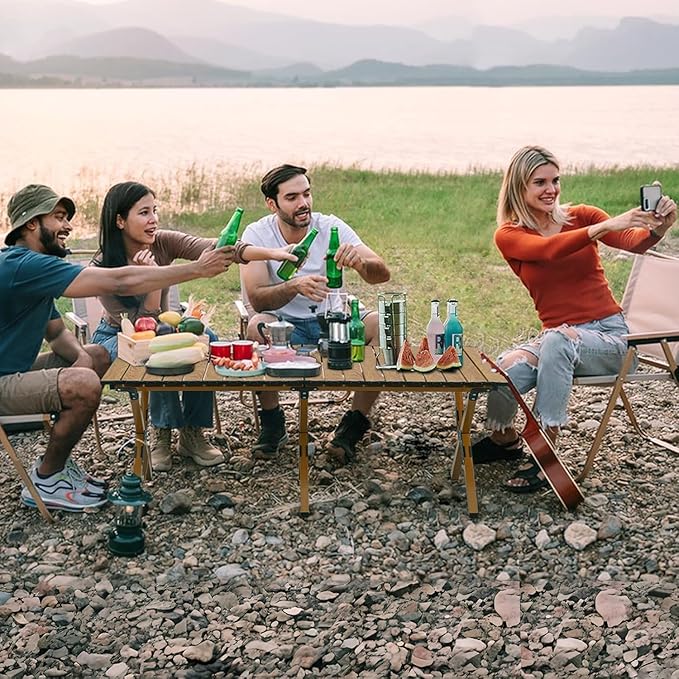 Roll-Up Camping Table: Low Picnic Table Foldable and Portable for Outdoor Grill - Beach Folding Table with Carrying Bag