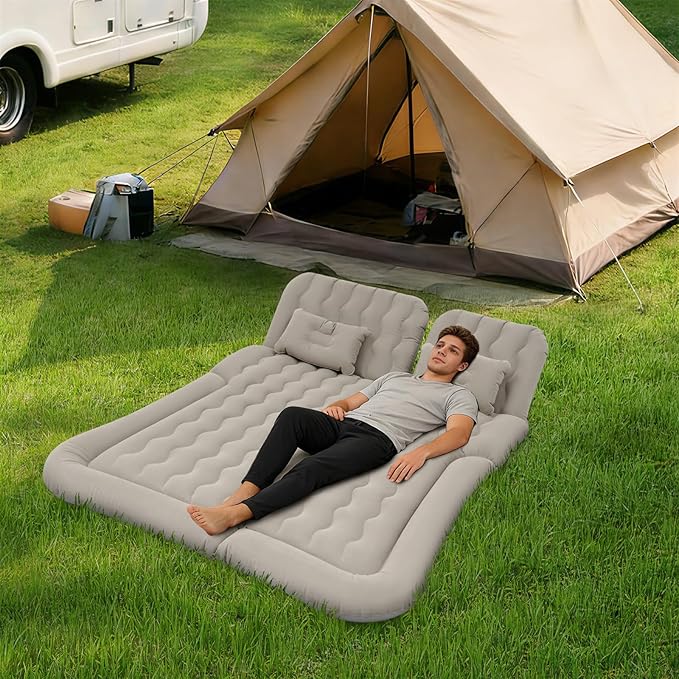 SUV Air Mattress with Electric Pump Inflatable Bed for Suvs with 2 Pillows Portable Sleeping Mattress for Camping and Road Trips to Car Tent SUV Pickup Back Seat 5.71x4.13ft (Gray)