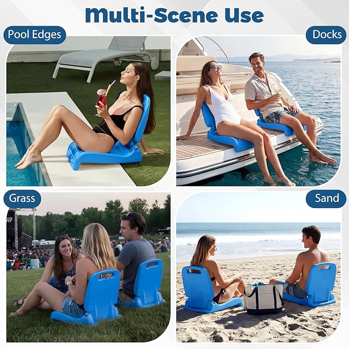 Karenhi 2 Pack Foldable Adult Pool Seat Portable Poolside Chair Stadium Seats with Back Support for Poolside Tailgating Beach Camping Picnic Chair Indoor Outdoor